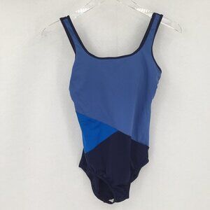 Lands End colorblock tank swimsuit blue scoop neck swim one-piece new 2